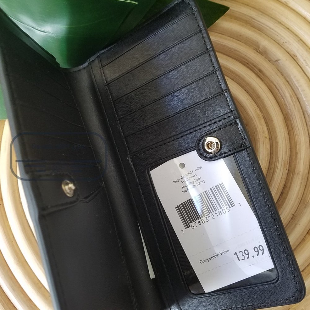 Kate Spade NWT Kate Spa Staci Ditsy Buds Large Slim Bifold Wallet in Black - Picture 4 of 14